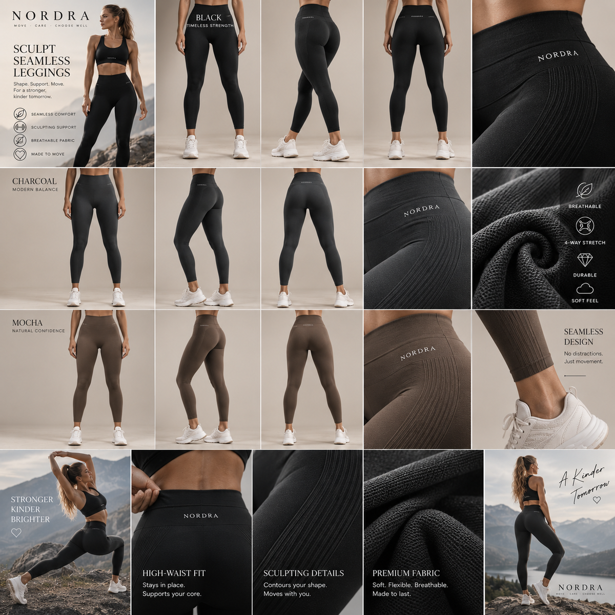 ERVALO Sculpt Seamless Leggings 1:1 product views and detail close-ups